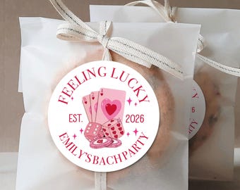 Lucky in Love Bachelorette Party Stickers/Thank you Gift Tag Labels/Vegas Before Vows Bachelorette Party Stickers/Custom Bach Favor Labels