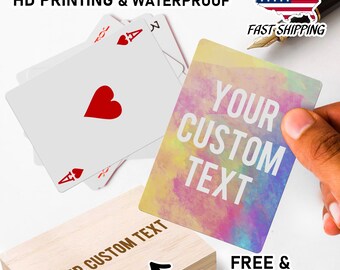 Deck of Cards Personalized with your Text or Design 52 Card Deck Add Text Poker Cards Gift of Cards Image Playing Cards Set with Wooden Box