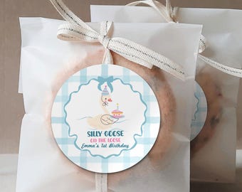 One Silly Goose Birthday Party Favor Labels/Girl or Boy 1st Birthday Favor Labels/Country Goose Baby Shower Stickers/Silly Goose Party Favor