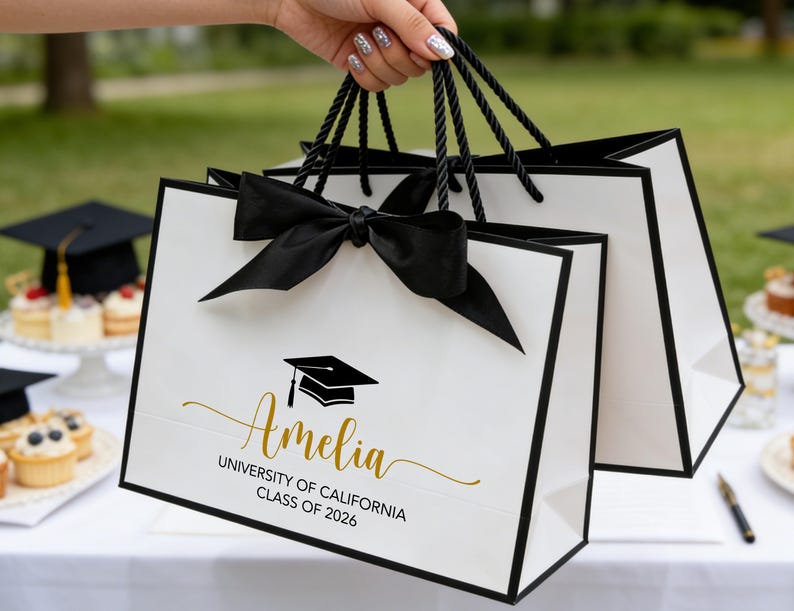 Custom Graduation Gift Bags, Graduation Gift, Personalized Name Gift Bag, University Gift, Class of 2026, Leavers Gift Bag, Groom Gift image 10