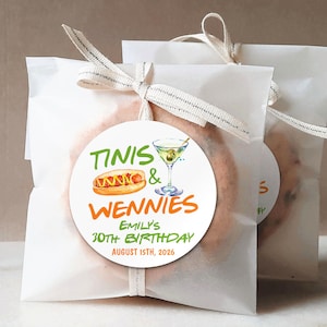 Weenies and Tinis Custom Stickers/Tini Weenie Party Decor/Hot Dogs and Martinis Bachelorette or Birthday Theme/Custom Thank You Stickers