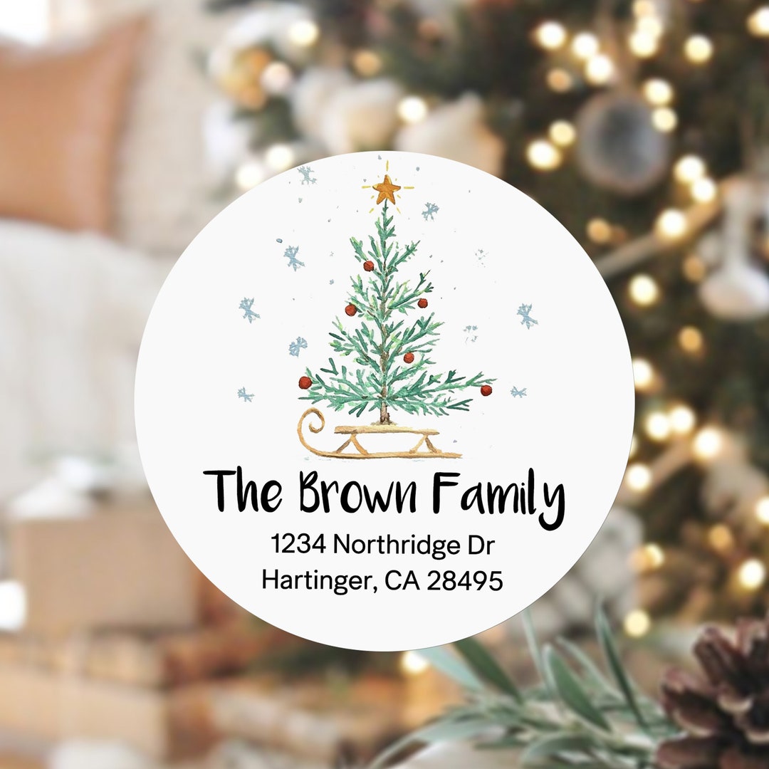 Christmas Address Round Labels Custom Return Address Labels Etsy