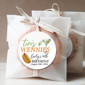 Tinis and Weenies Stickers/Tinis and Weenies Birthday Decorations/Dirty Martini Party Favor Labels/Weenies & Tinis Bachelorette Stickers
