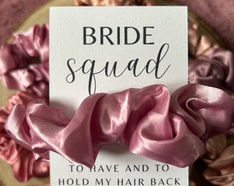 Hen Do Scrunchie Favors, Bride Squad Hair Tie, Pink & Purple