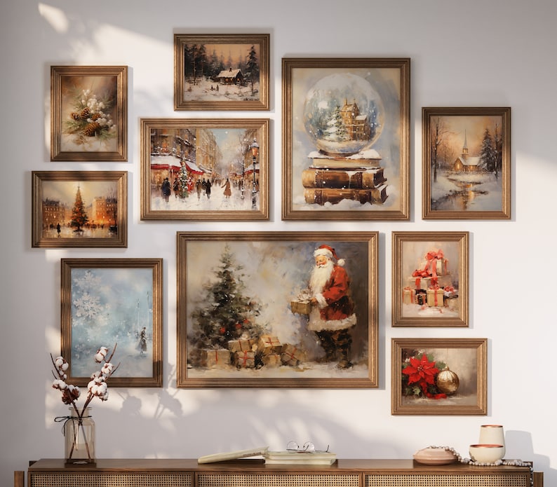 Vintage Christmas Wall Art Collection Rustic Holiday Decor Festive