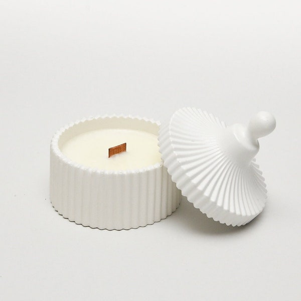 Piza candle, homemade modern decor, candle with unique french fregrances in plaster base with lid