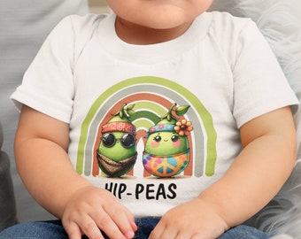 Baby Short Sleeve T-Shirt, Baby Hip-Peas Tee, Hippie Vegetables, Baby Gift T-Shirt, Baby Pea’s Lover Tee, Retro Baby T-Shirt, Birthday Gift