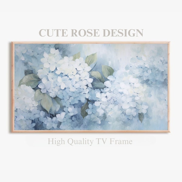 Blue Hydrangea Flower Frame TV Art | Vintage Style Spring Floral Painting | Easter Botanical Frame TV Art | Summer Garden Screensaver