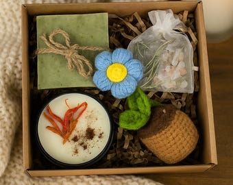 Relaxation Spa Gift Box for Women – Stress Relief Set, Handmade Candle Soap Bath Salt Kit