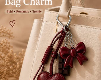 Wine Red Leather Heart Bag Charm, Coquette Purse Charm, Heart Keychain, Handbag Accessory, Y2K Bag Charm, Cute Purse Charm, Gift for Women