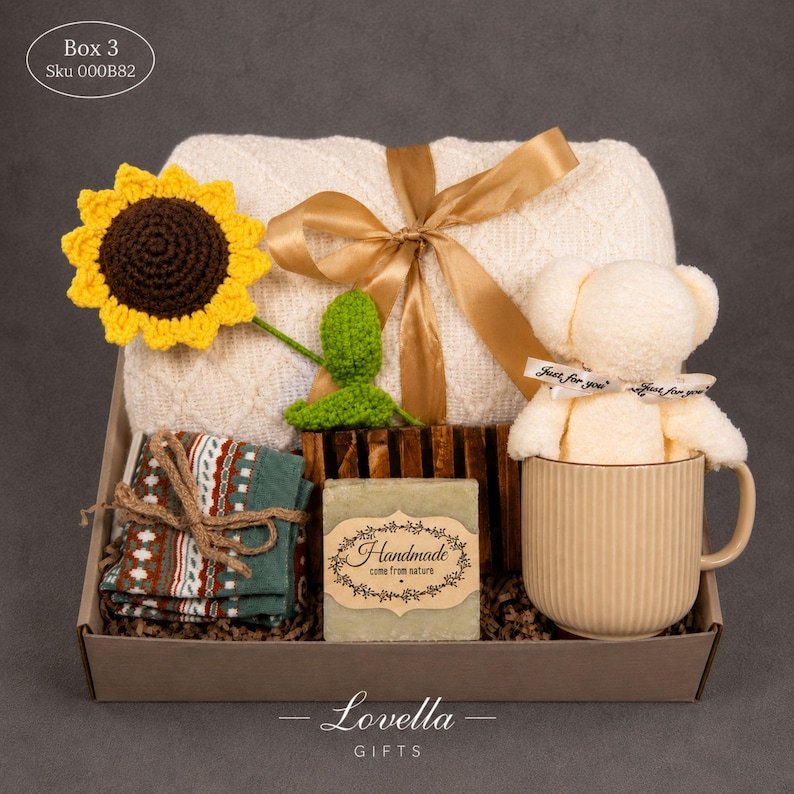 Sympathy gift box for loss of loved one featuring cozy blanket, handmade soap, ceramic mug with spoon, plush teddy bear and soft towel, bereavement care package for grief support and comfort during difficult times, condolence gift basket for women, thinking of you gift, memorial gift box, healing and recovery self care set, ready to gift sympathy package, thoughtful loss gift, comfort care box for grieving friend or family