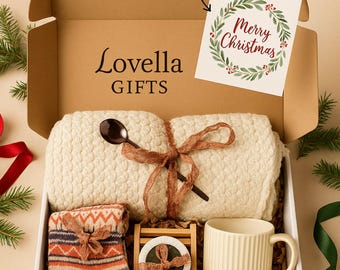 Christmas Spa Gift Box – Cozy Blanket & Candle Set | Winter Comfort Care Package for Her