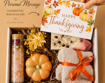 Fall Gift Box, Hygge Gift for Women, Cozy Care Package Pumpkin Self Care Gift Basket Hello Fall Spa Set Thanksgiving Hostess Gift Cabin Gift