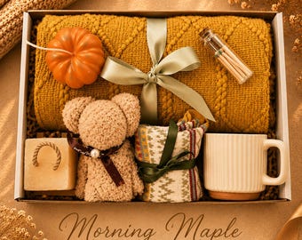Fall Gift Box for Women, Cozy Gift Basket, Autumn Care Package, Blanket & Pumpkin Candle Gift Set, Hygge Self Care Comfort Gift