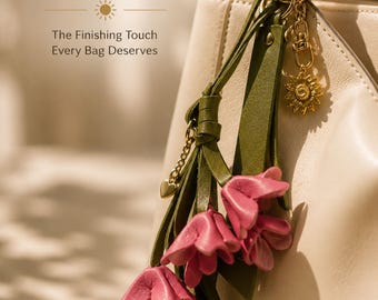 Sunflower Bag Charm, Botanical Handbag Accessory, Leather Tassel Purse Charm, Cottagecore Bag Jewelry, Nature Inspired Gift for Women Sister