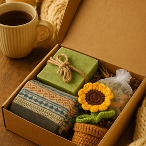 Hug in a Box Gift with Handmade Soap, Socks and Bath Salt, Self Care Package, Spa Gift Set for Her, Thinking of You
