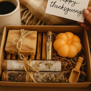 Thanksgiving Spa Gift Box, Fall Care Package, Pumpkin Candle Gift, Handmade Soap, Employee Thank You, Client Gift, Hostess Gift Appreciation