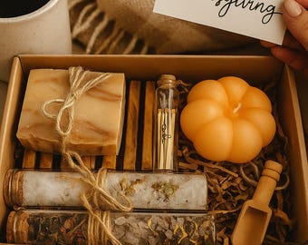 Thanksgiving Spa Gift Box – Pumpkin Spice Candle and Soap| Fall Self-Care Package| Relaxation Basket