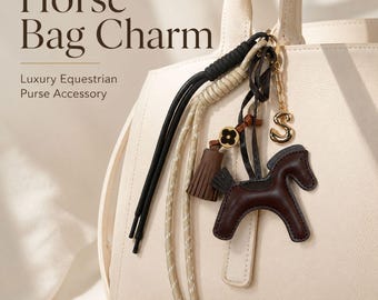 Horse Bag Charm, Equestrian Purse Charm, Leather Horse Keychain, Initial Bag Charm, Luxury Handbag Accessory Gift for Horse Lover Key Chain