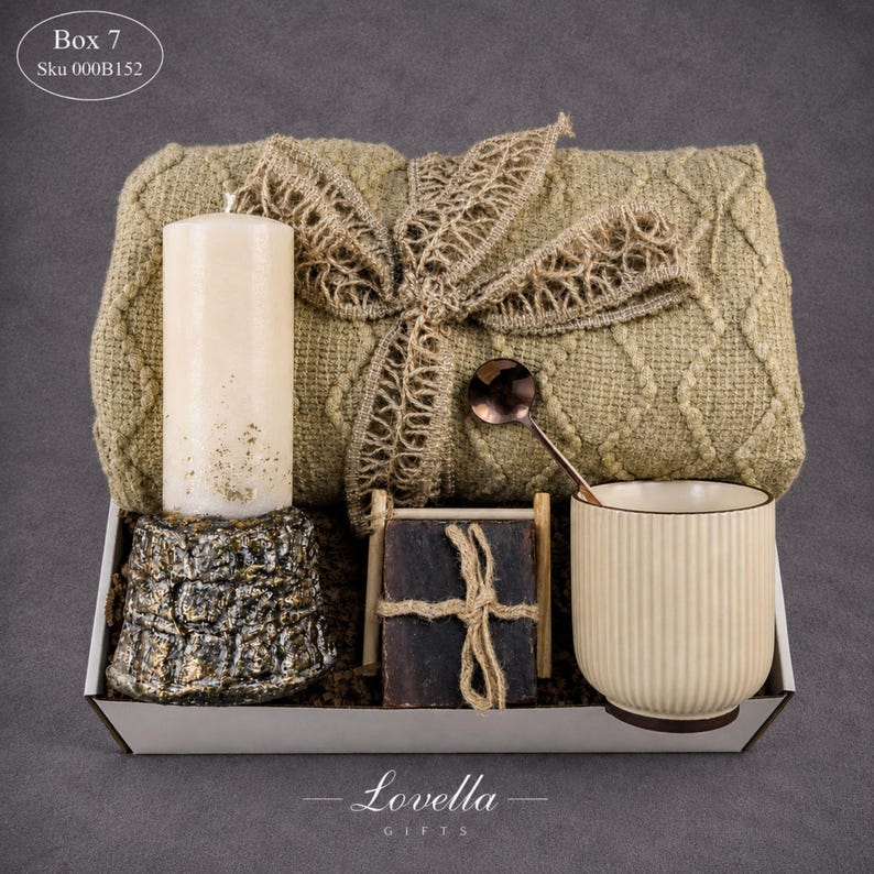 Sympathy gift box for loss of loved one featuring cozy blanket, handmade soap, ceramic mug with spoon, plush teddy bear and soft towel, bereavement care package for grief support and comfort during difficult times, condolence gift basket for women, thinking of you gift, memorial gift box, healing and recovery self care set, ready to gift sympathy package, thoughtful loss gift, comfort care box for grieving friend or family