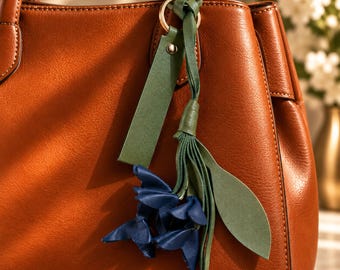 Leather Keychain Charm for Purse, Floral Bag Charm for Women, Leather Flower Keychain, Handbag Charm, Purse Accessory, Birthday Gift for Her