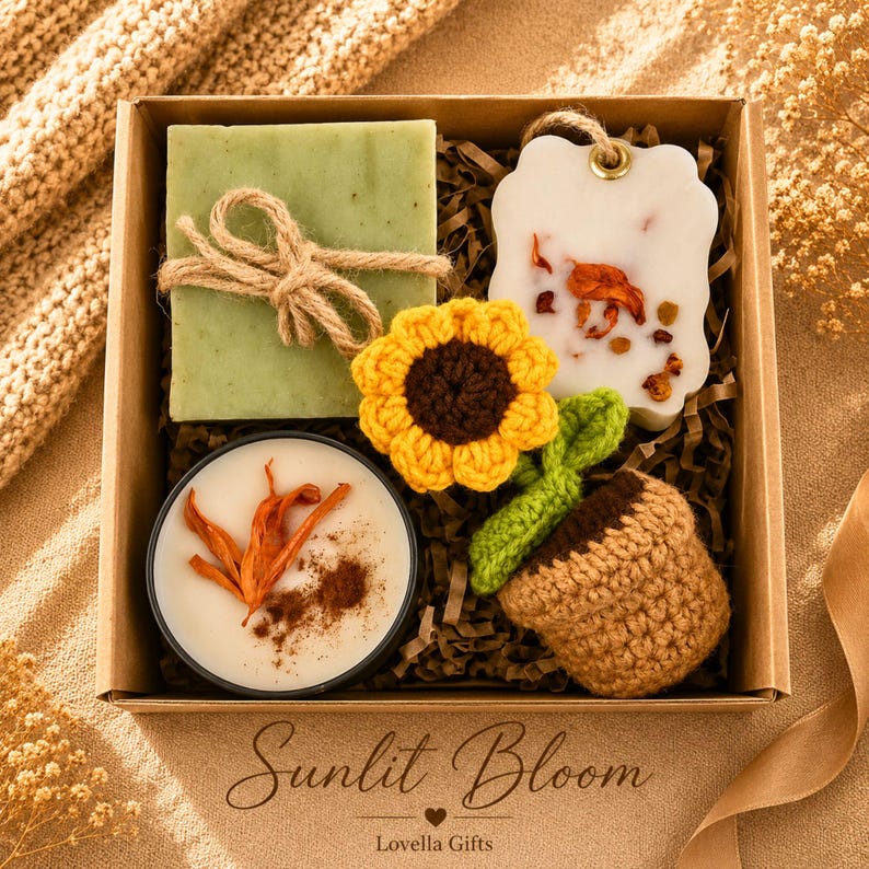 Fall gift box for women, handmade pumpkin soy candle, ceramic mug, artisan soap, decorative glass match bottle, plush teddy bear and cozy autumn socks beautifully arranged in boutique gift packaging. Cozy gift basket and autumn care package perfect as a blanket gift, hygge self care gift, comfort gift, thinking of you gift, appreciation gift, housewarming gift, Thanksgiving hostess gift, birthday gift, get well soon gift and seasonal gift for mom, grandma, sister, friend or coworker.