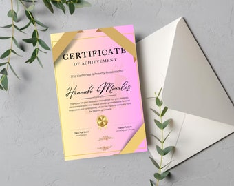 Certificate of Achievement, Editable Achievement Award Certificate Template, Elegant DIY Editable Certificate Digital Download,