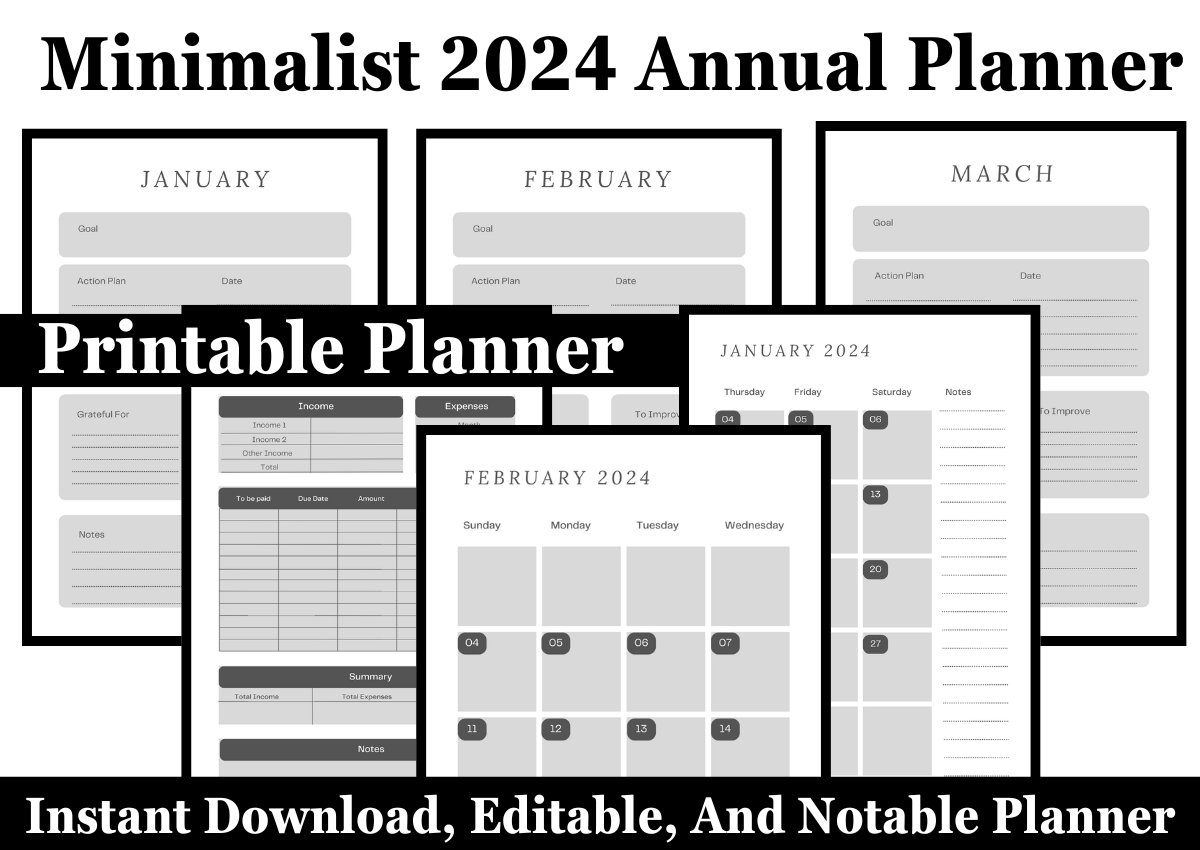 Minimalist 2024 Annual Planner - Etsy