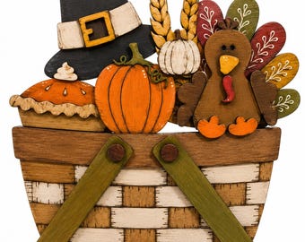 Thanksgiving DIY Wood Craft Kit | Turkey & Pumpkin Basket | Unfinished Laser Cut Wood