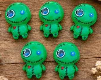 Green Voodoo Doll Cabochons Set of 5  Halloween Resin Flat Back Embellishments