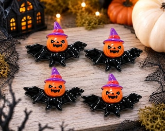 Pumpkin Bat Flatback Cabochons set of 4