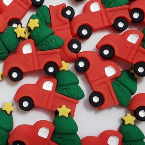 Red Truck, Christmas truck with a tree Cabochons