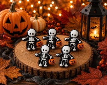 Halloween Skeleton Cabochons with Pumpkins - Set of 5