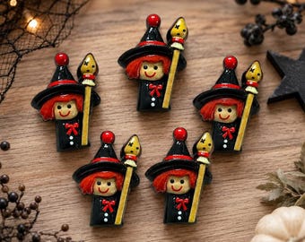 Halloween  Witch Flatback Cabochons Set of 5