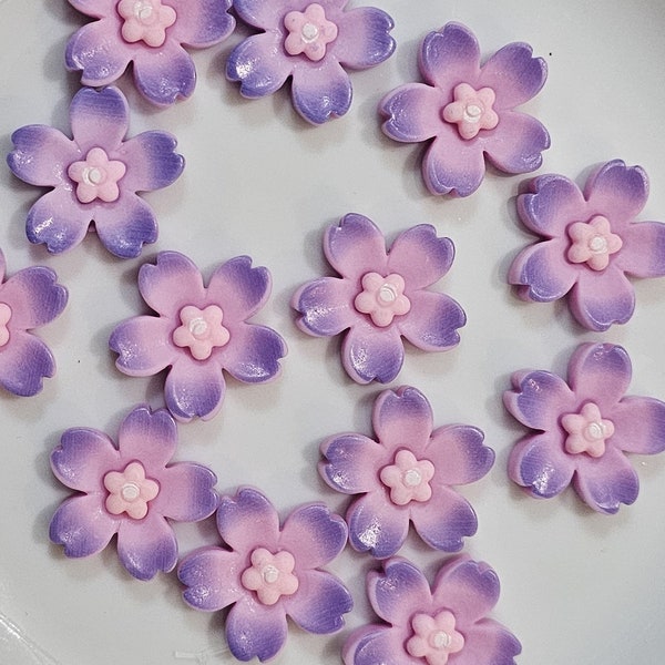 Flower Cabochon, purple, blue, yellow, and mint green.