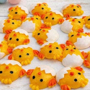 Resin Chick Cabochons, Easter Craft Embellishments, Phone Case Decor - Set of 5