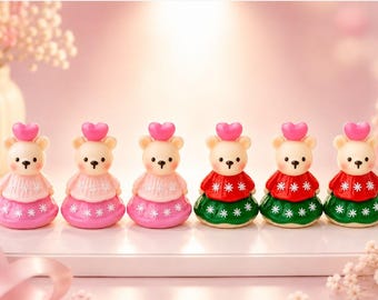 Pink Heart Mini Bear Cabochon Set of 3