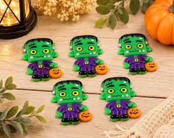 Halloween Frankenstein Flatback Cabochons – Set of 5