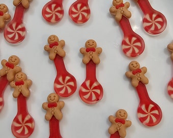 Gingerbread peppermint spoon flat back resin cabochons.