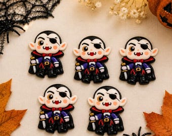 Set of 5 Cute Vampire Flatback Cabochons  Halloween Resin Charms  Kawaii Dracula Embellishments