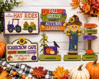 Fall DIY Wood Craft Set  Unfinished Laser Cut Wood Decor  Tiered Tray Decor |
