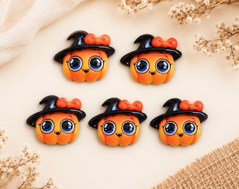 Cute Pumpkin Witch Cabochons Set of 5 Halloween Resin Flat Back Embellishments