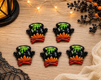 Halloween Cauldron Flatback Cabochons, set of 5