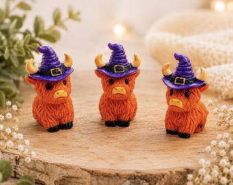 Highland Cow Witch Figurines Set of 3 | Halloween Farmhouse Decor