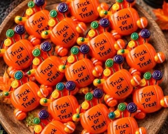 Set of 3 Halloween Trick or Treat Pumpkin Flatback Cabochons