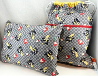 Kids' Drawstring Bag and Snuggle Pillow Set, Custom Drawstring Bag, Drawstring Backpack, Toddler Pillow, Kids Backpack, Handmade Backpack