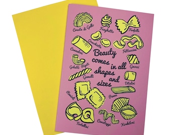 Hand-Drawn Pasta Pun Greeting Card with Colorful Envelope