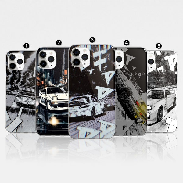 JDM Phone Case Initial D Japanese Car Cover fit for iPhone 15 Pro Max, 14, 13, 12, 11, XR, 8+, 7 & Samsung S23, S22, A14, A54