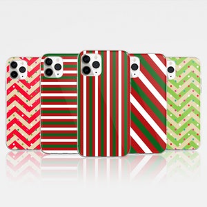 Custodia per telefono a righe natalizie con motivo in carta da regalo adatta per iPhone 15 Pro Max, 14, 13, 12, 11, XR, 8+, 7 e Samsung S23, S22, A14, A54