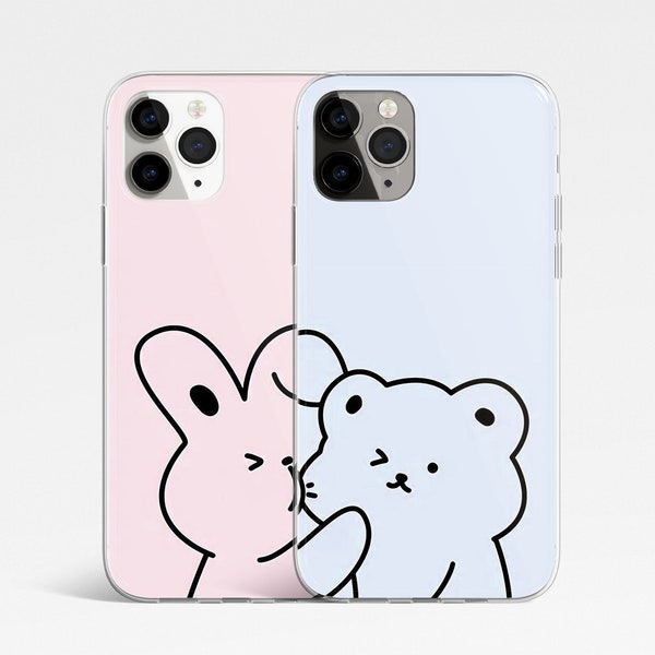 Loving Couple Phone Case Cute Animal Matching Covers fit for iPhone 15 Pro Max, 14, 13, 12, 11, XR, 8+, 7 & Samsung S23, S22, A14, A54